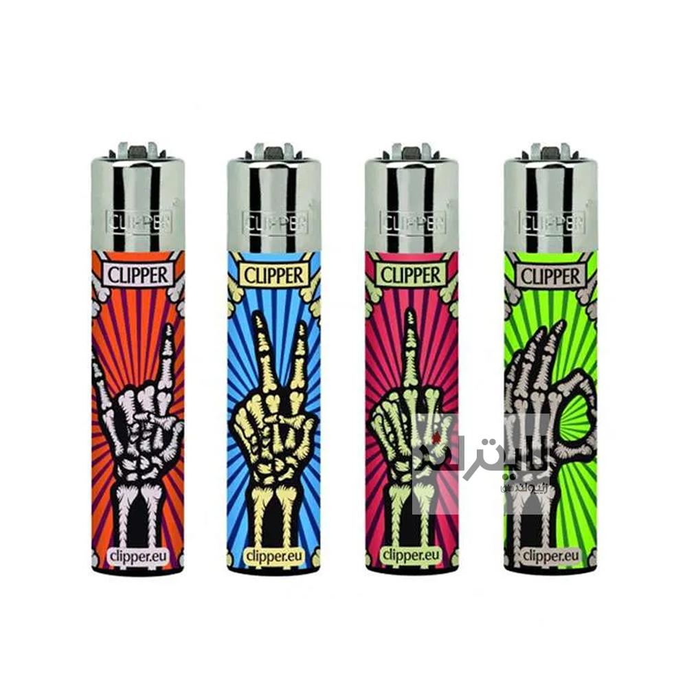 فندک گازی کلیپر مدل Skeleton Fingers ست 4 عددی 1 فندک گازی کلیپر مدل Skeleton Fingers