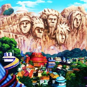 چهره‌های هوکاگه روی کوه در دهکده پنهان در برگ‌ها (Konohagakure Hokage faces on the mountain)