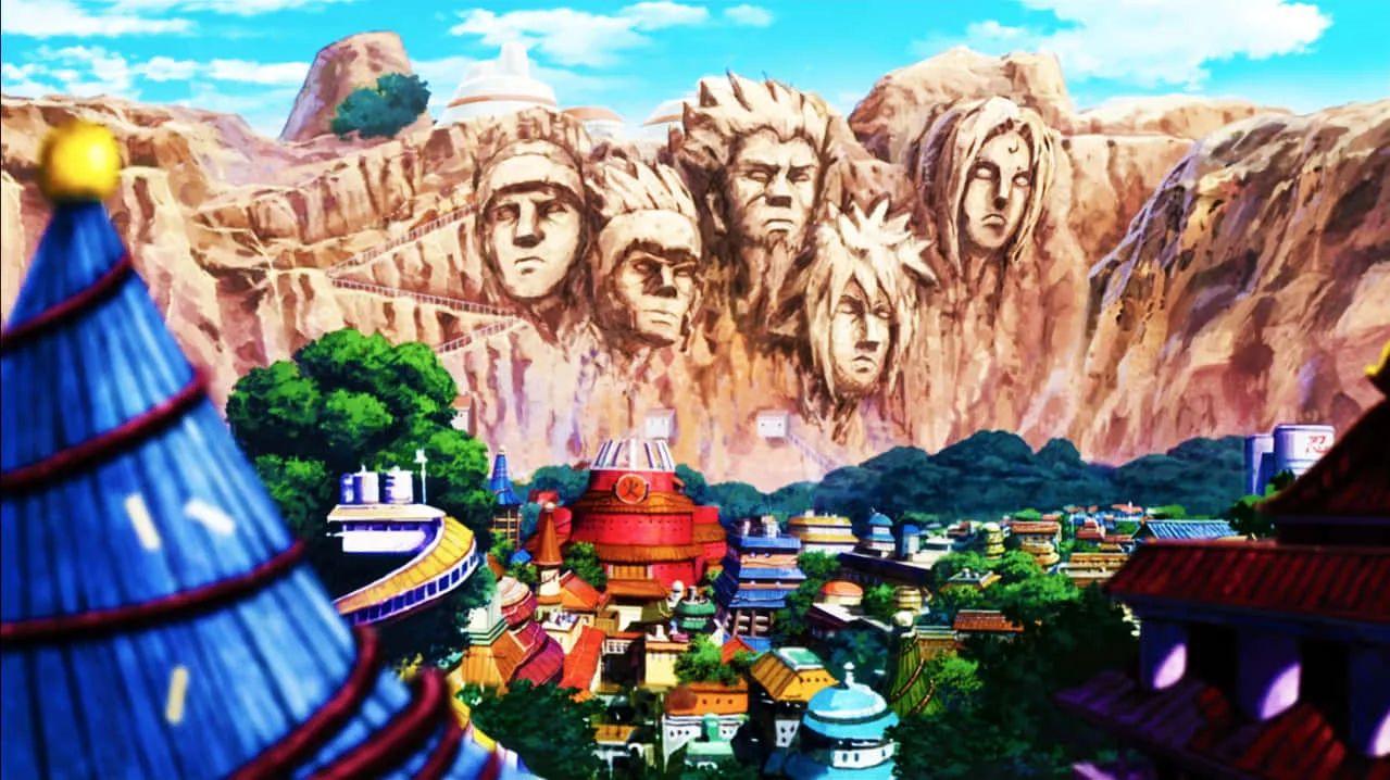 چهره&zwnj;های هوکاگه روی کوه در دهکده پنهان در برگ&zwnj;ها (Konohagakure Hokage faces on the mountain)