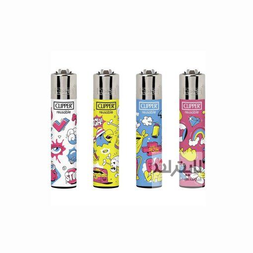 فندک گازی کلیپر مدل Stickers Pattern ست 4 عددی