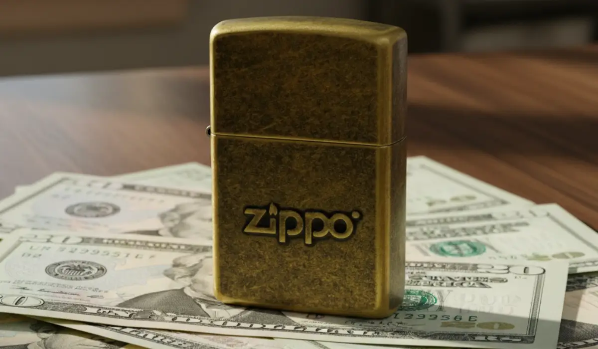 چرا فندک زیپو گران است | بررسی کامل دلایل 7 تصویر یک فندک زیپو بر روی پول های نقد برای مقاله چرا فندک زیپو گران است