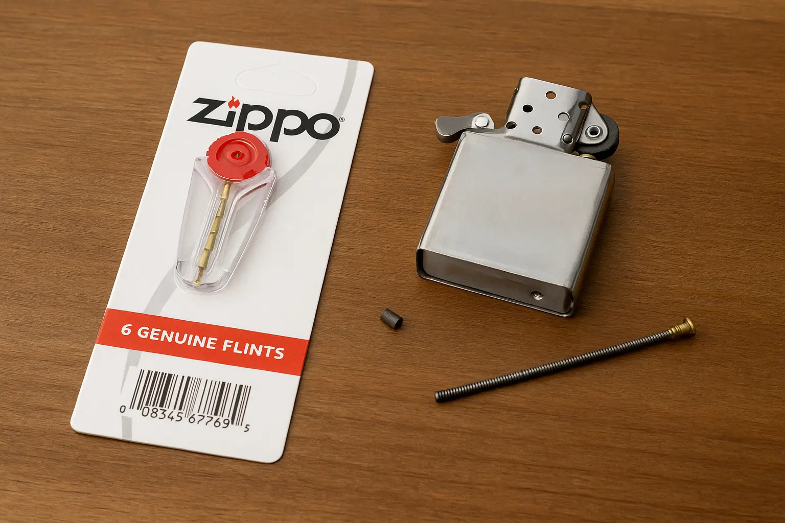 تصویر وسایل مورد نیاز برای تعویض سنگ فندک زیپو براس استفاده در مقاله چگونه سنگ فندک زیپو را عوض کنیم