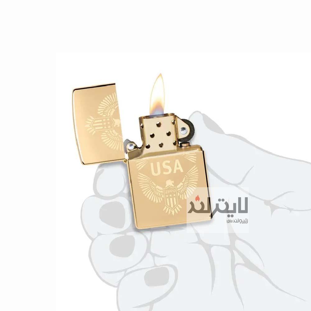 فندک زیپو مدل USA Design Lustre High Polish Brass کد 48915 3 فندک زیپو مدل USA Design Lustre High Polish Brass کد 48915 - Image 3