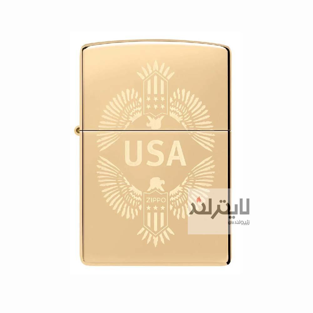 فندک زیپو مدل USA Design Lustre High Polish Brass کد 48915 1 فندک زیپو مدل USA Design Lustre High Polish Brass کد 48915